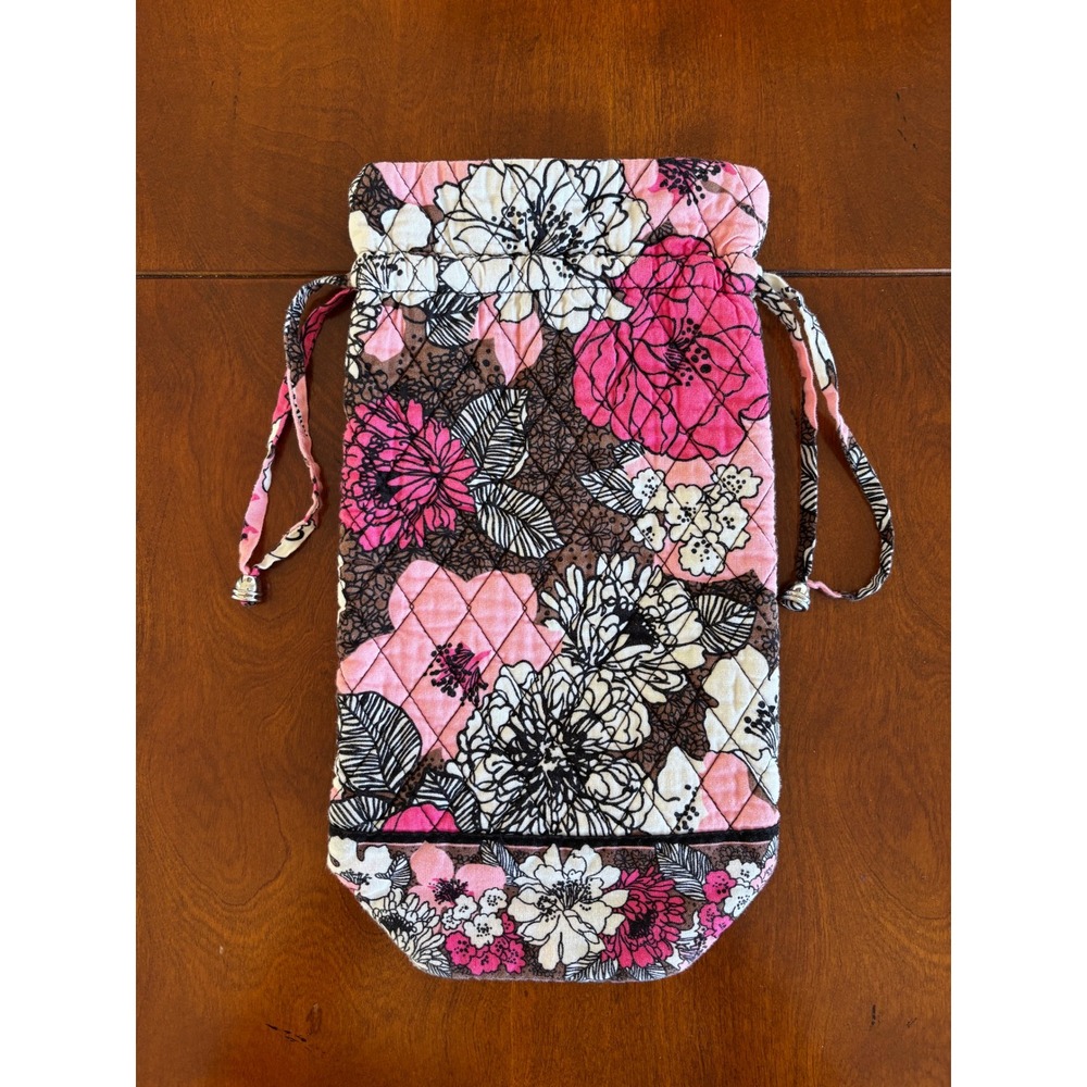 Vera Bradley Mocha Rouge Quilted Cotton Wine Gift Bag Floral Drawstring Carrier
